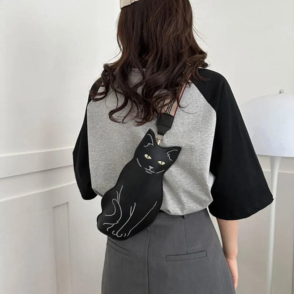 Stylish Cat Shaped &amp; Outline PU Shoulder Bag, Black - Just Cats - Gifts for Cat Lovers