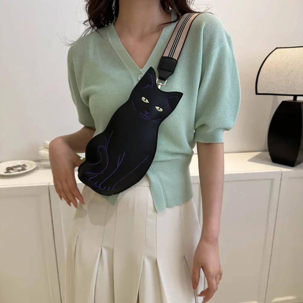 Stylish Cat Shaped &amp; Outline PU Shoulder Bag, Black - Just Cats - Gifts for Cat Lovers