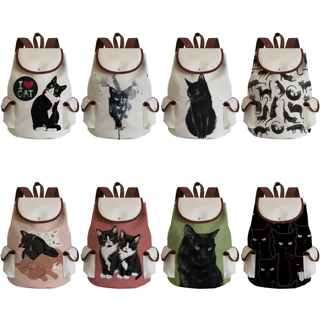 Various Black Cat Printed Backpacks, 30 Designs - Just Cats - Gifts for Cat Lovers