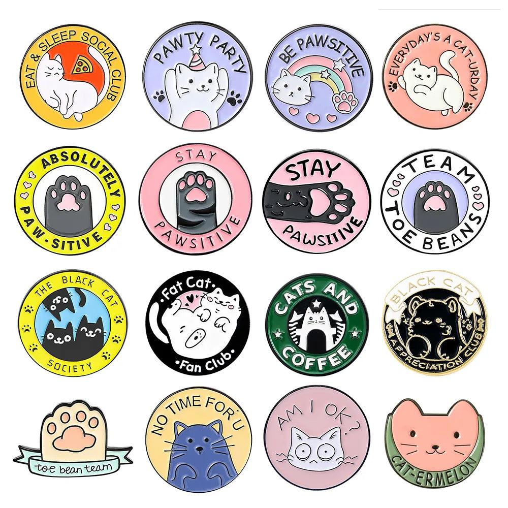 Various Cartoon Cat Pins, 19 Designs - Just Cats - Gifts for Cat Lovers