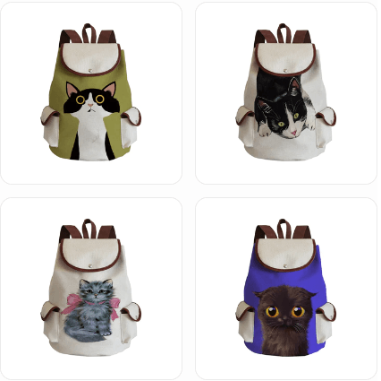 Various Cartoon Cats Printed Backpacks, 12 Designs - Just Cats - Gifts for Cat Lovers