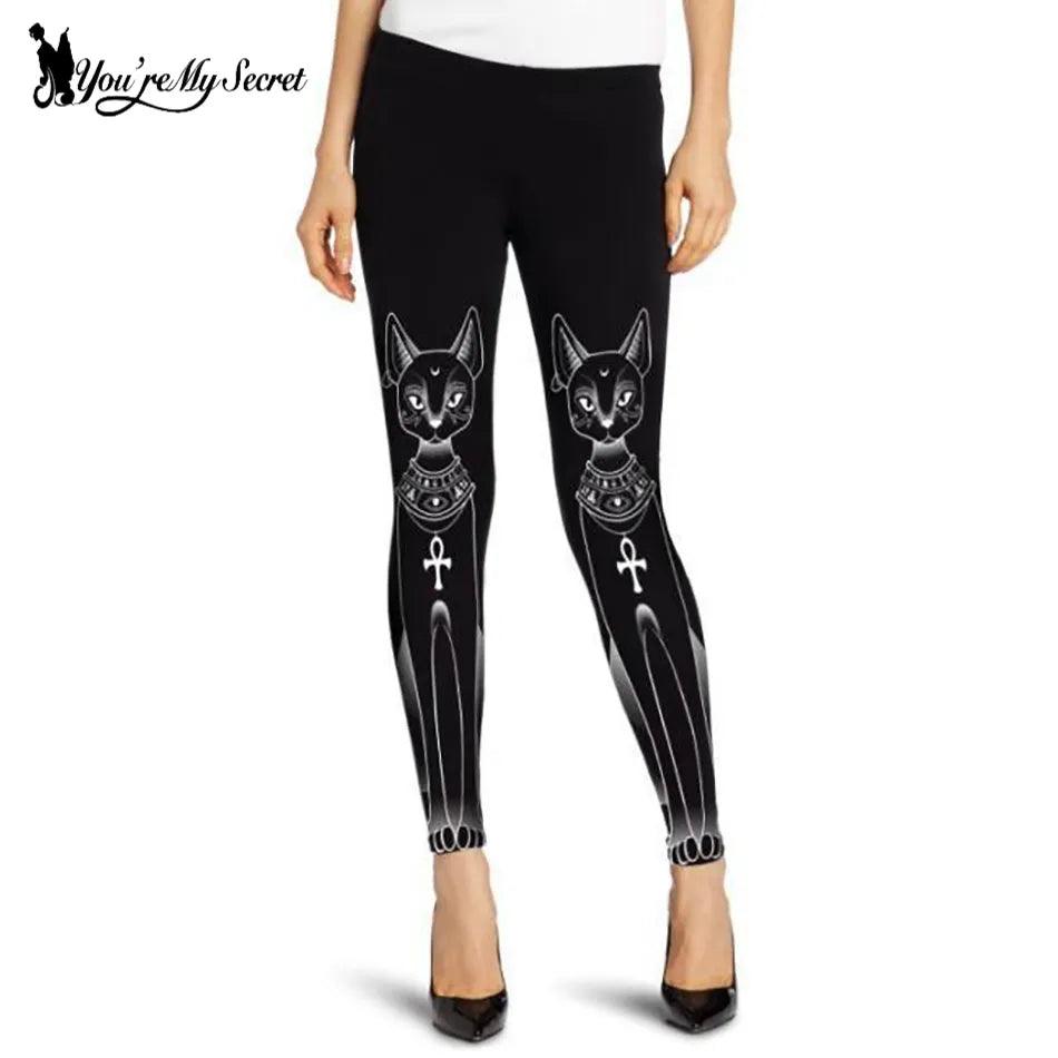 Various Gothic Cat Print Leggings, Black, S-XL - Just Cats - Gifts for Cat Lovers