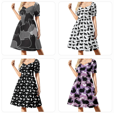 Verious Catroon Cat Print dresses, S-5XL, 12 Designs - Just Cats - Gifts for Cat Lovers