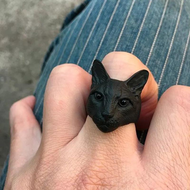 Vintage Style Black Cat Head Adjustable Ring - Just Cats - Gifts for Cat Lovers