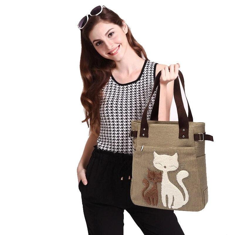 Vintage Style Cat Decorated Handbag, 7 Colors - Just Cats - Gifts for Cat Lovers