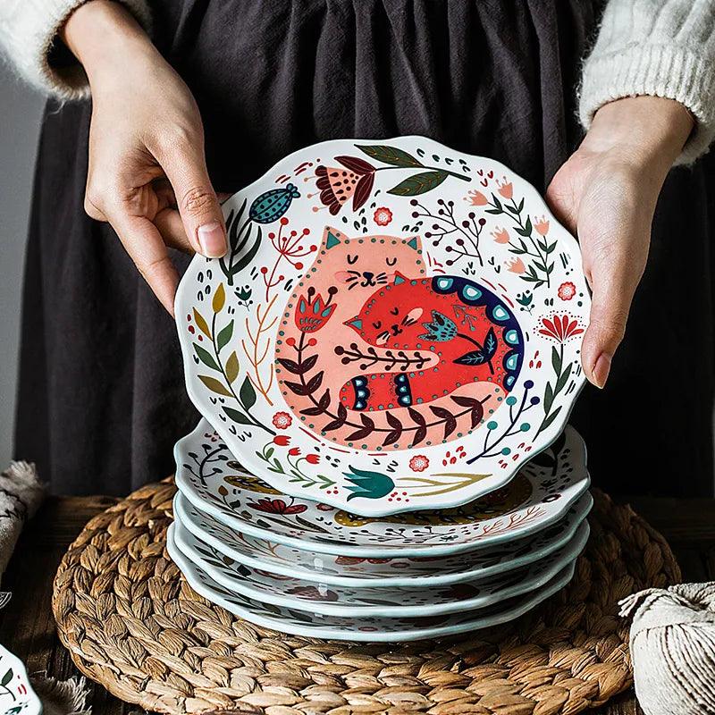 Vintage Style Cat Painted Plates, 6 designs - Just Cats - Gifts for Cat Lovers