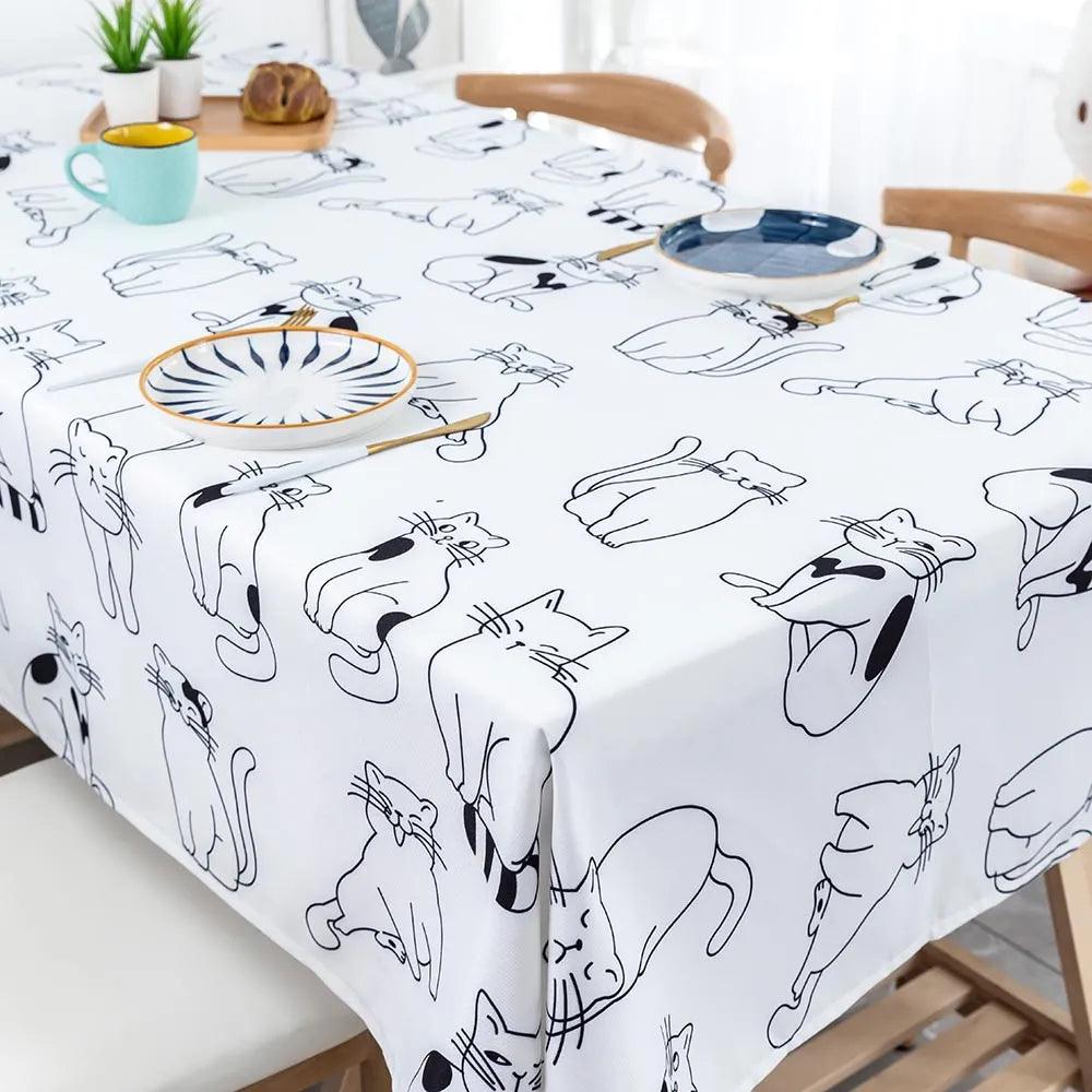 White and Black Cats Waterproof Tablecloth - Just Cats - Gifts for Cat Lovers