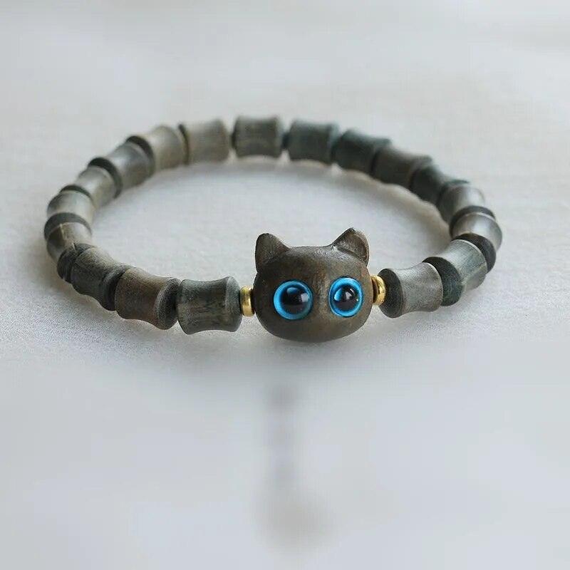 Wooden Black Anime Cat Beaded Bracelet - Just Cats - Gifts for Cat Lovers