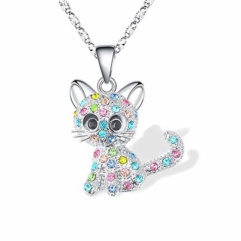 Zircon Studded Cat Pendant Necklace - Just Cats - Gifts for Cat Lovers