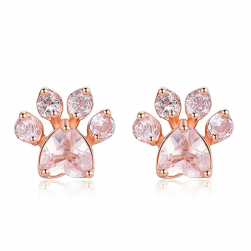 Zirconia Paw Print Stud Earrings, Pink - Just Cats - Gifts for Cat Lovers