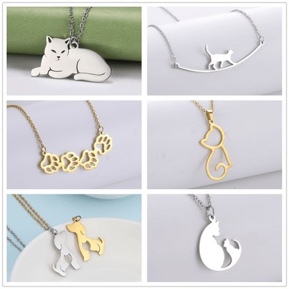 14 various Stainless Steel Cat Necklaces - Just Cats - Gifts for Cat Lovers