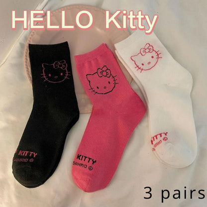 3 Pair Hello Kitty Socks fir Girls - Just Cats - Gifts for Cat Lovers