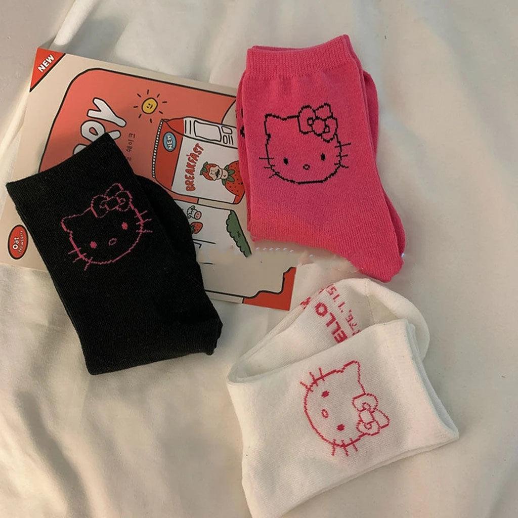 3 Pair Hello Kitty Socks fir Girls - Just Cats - Gifts for Cat Lovers