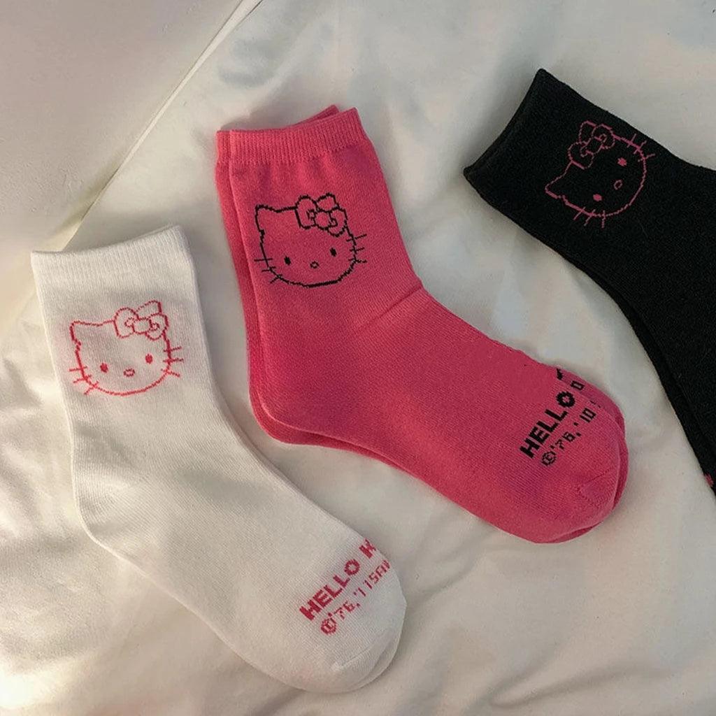 3 Pair Hello Kitty Socks fir Girls - Just Cats - Gifts for Cat Lovers