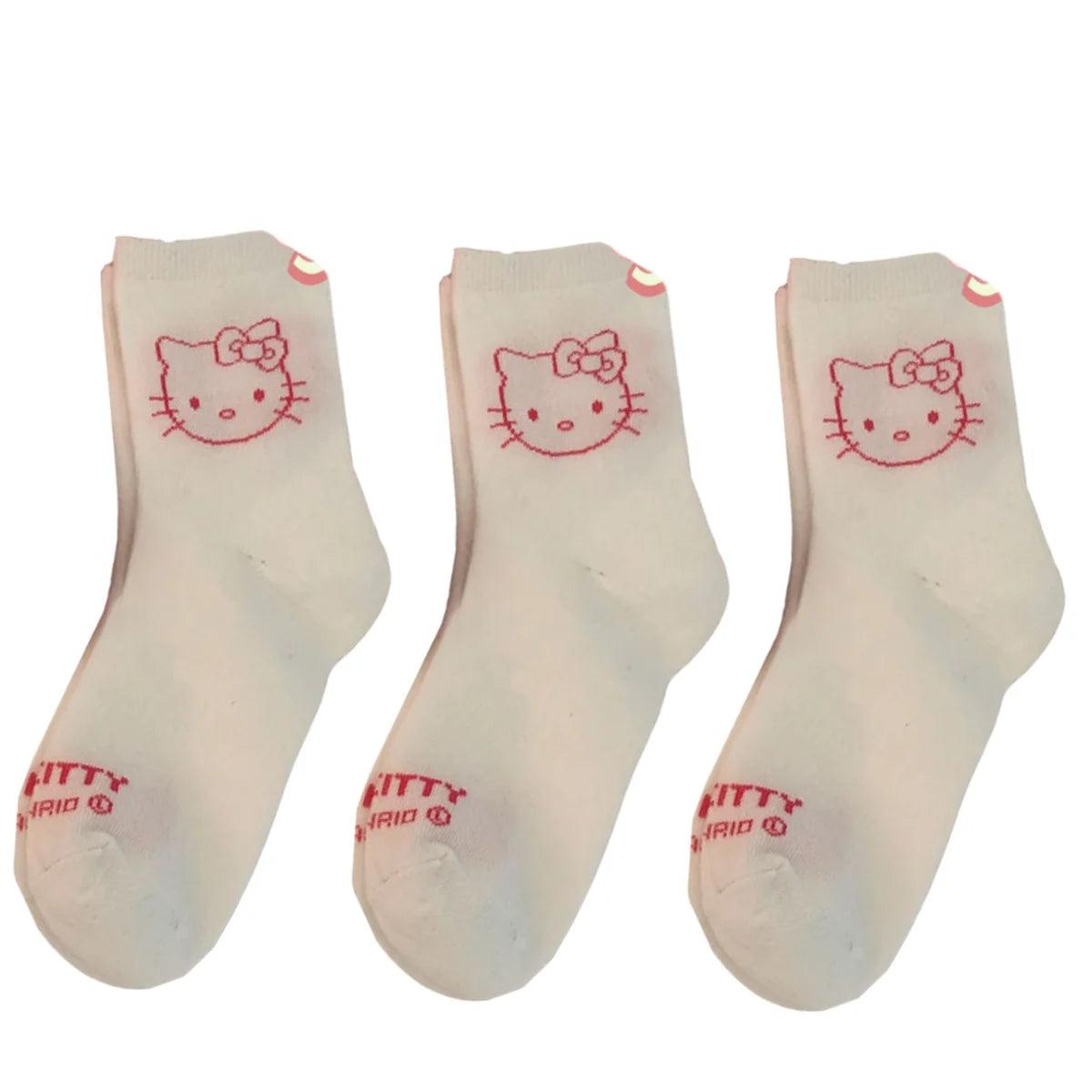 3 Pair Hello Kitty Socks fir Girls - Just Cats - Gifts for Cat Lovers