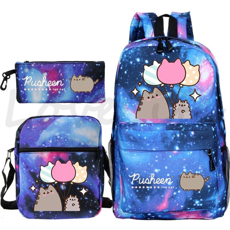 3 Pcs Pusheen Cat Backpack, Shoulder Bag and Pencil Case Set, 28 Variations - Just Cats - Gifts for Cat Lovers
