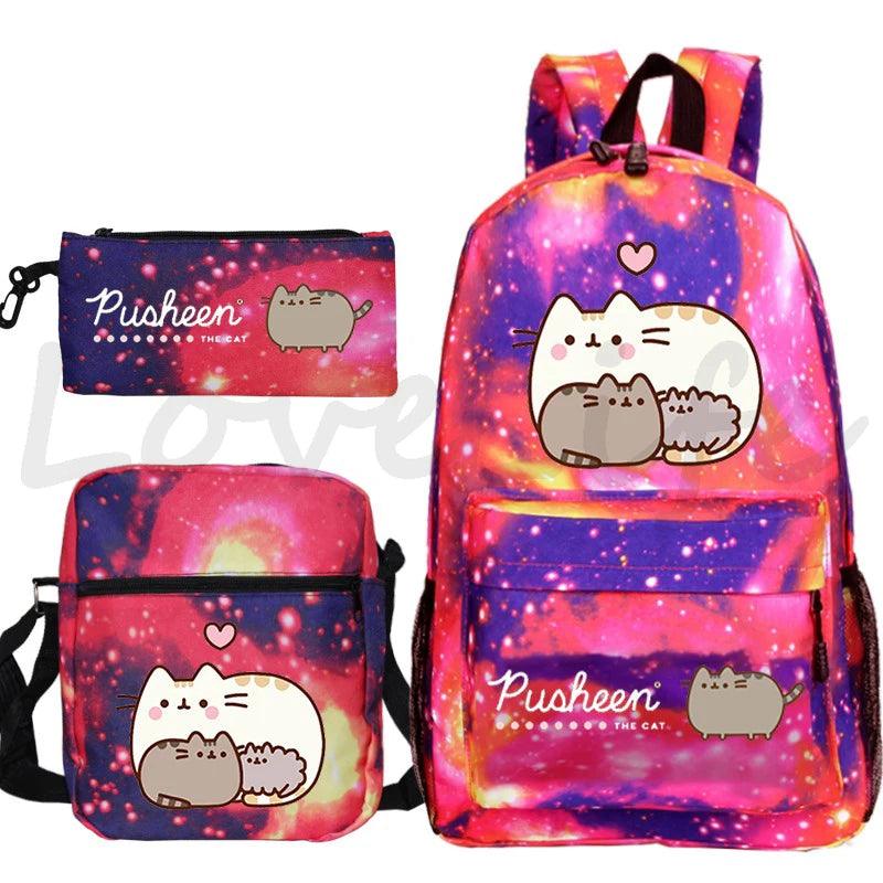 3 Pcs Pusheen Cat Backpack, Shoulder Bag and Pencil Case Set, 28 Variations - Just Cats - Gifts for Cat Lovers