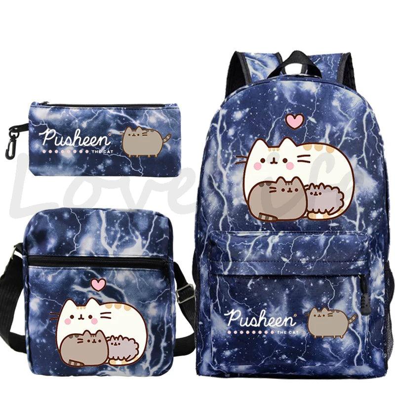 3 Pcs Pusheen Cat Backpack, Shoulder Bag and Pencil Case Set, 28 Variations - Just Cats - Gifts for Cat Lovers