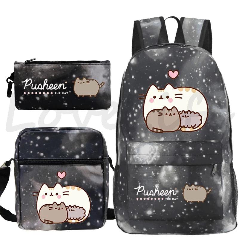 3 Pcs Pusheen Cat Backpack, Shoulder Bag and Pencil Case Set, 28 Variations - Just Cats - Gifts for Cat Lovers