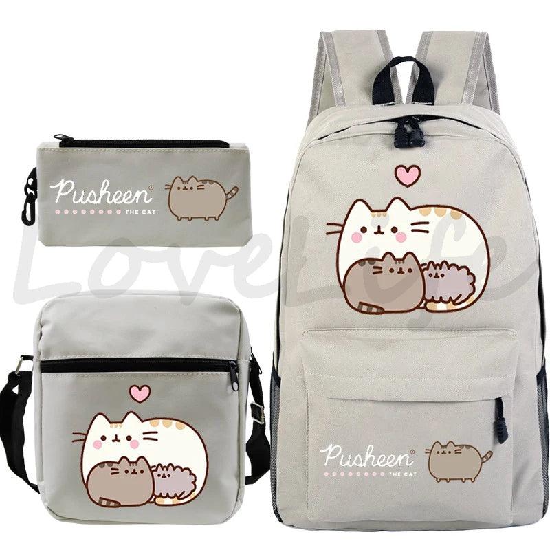 3 Pcs Pusheen Cat Backpack, Shoulder Bag and Pencil Case Set, 28 Variations - Just Cats - Gifts for Cat Lovers