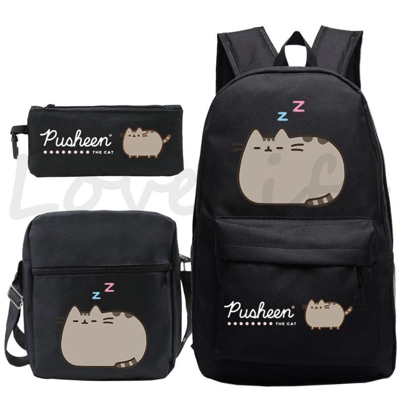 3 Pcs Pusheen Cat Backpack, Shoulder Bag and Pencil Case Set, 28 Variations - Just Cats - Gifts for Cat Lovers