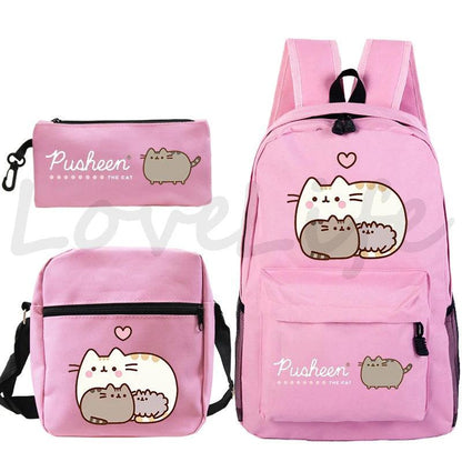 3 Pcs Pusheen Cat Backpack, Shoulder Bag and Pencil Case Set, 28 Variations - Just Cats - Gifts for Cat Lovers