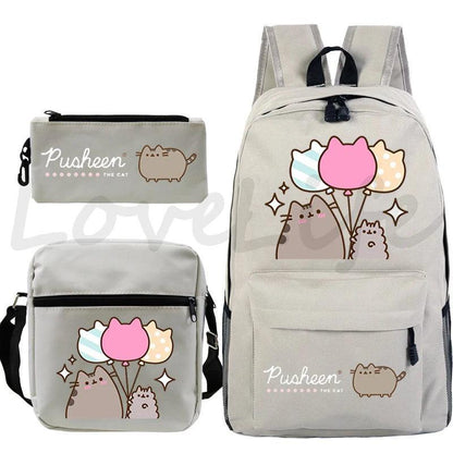 3 Pcs Pusheen Cat Backpack, Shoulder Bag and Pencil Case Set, 28 Variations - Just Cats - Gifts for Cat Lovers