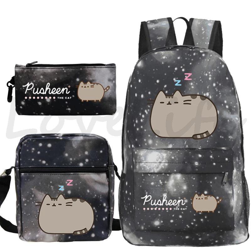 3 Pcs Pusheen Cat Backpack, Shoulder Bag and Pencil Case Set, 28 Variations - Just Cats - Gifts for Cat Lovers