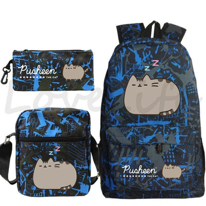 3 Pcs Pusheen Cat Backpack, Shoulder Bag and Pencil Case Set, 28 Variations - Just Cats - Gifts for Cat Lovers