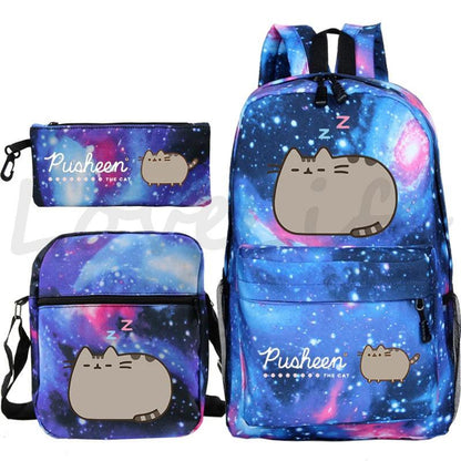 3 Pcs Pusheen Cat Backpack, Shoulder Bag and Pencil Case Set, 28 Variations - Just Cats - Gifts for Cat Lovers