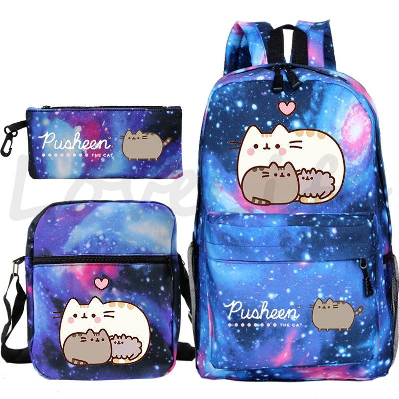 3 Pcs Pusheen Cat Backpack, Shoulder Bag and Pencil Case Set, 28 Variations - Just Cats - Gifts for Cat Lovers