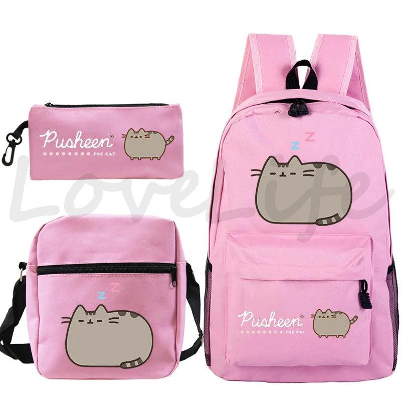 3 Pcs Pusheen Cat Backpack, Shoulder Bag and Pencil Case Set, 28 Variations - Just Cats - Gifts for Cat Lovers