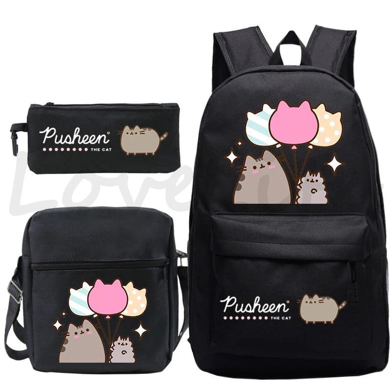 3 Pcs Pusheen Cat Backpack, Shoulder Bag and Pencil Case Set, 28 Variations - Just Cats - Gifts for Cat Lovers