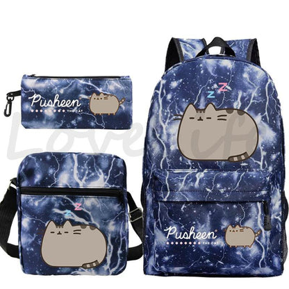 3 Pcs Pusheen Cat Backpack, Shoulder Bag and Pencil Case Set, 28 Variations - Just Cats - Gifts for Cat Lovers