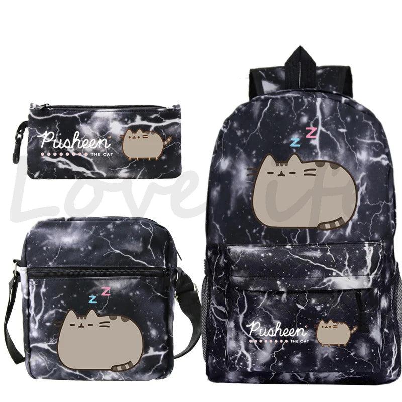 3 Pcs Pusheen Cat Backpack, Shoulder Bag and Pencil Case Set, 28 Variations - Just Cats - Gifts for Cat Lovers