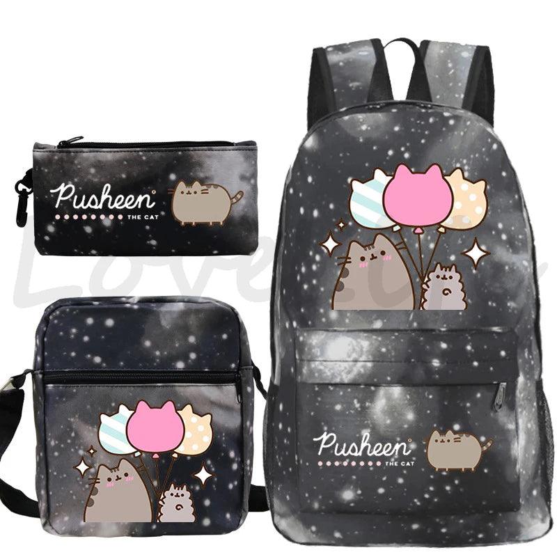 3 Pcs Pusheen Cat Backpack, Shoulder Bag and Pencil Case Set, 28 Variations - Just Cats - Gifts for Cat Lovers