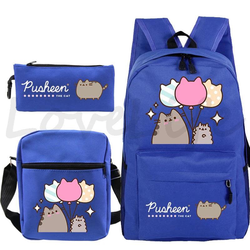 3 Pcs Pusheen Cat Backpack, Shoulder Bag and Pencil Case Set, 28 Variations - Just Cats - Gifts for Cat Lovers