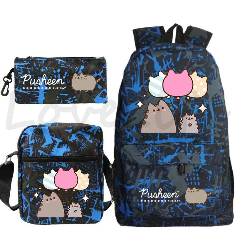 3 Pcs Pusheen Cat Backpack, Shoulder Bag and Pencil Case Set, 28 Variations - Just Cats - Gifts for Cat Lovers