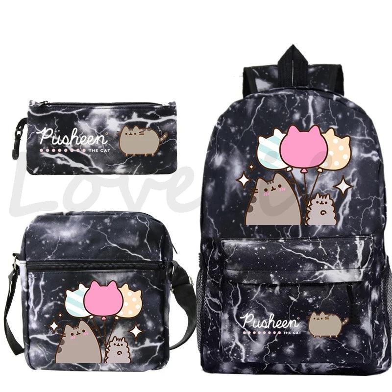 3 Pcs Pusheen Cat Backpack, Shoulder Bag and Pencil Case Set, 28 Variations - Just Cats - Gifts for Cat Lovers