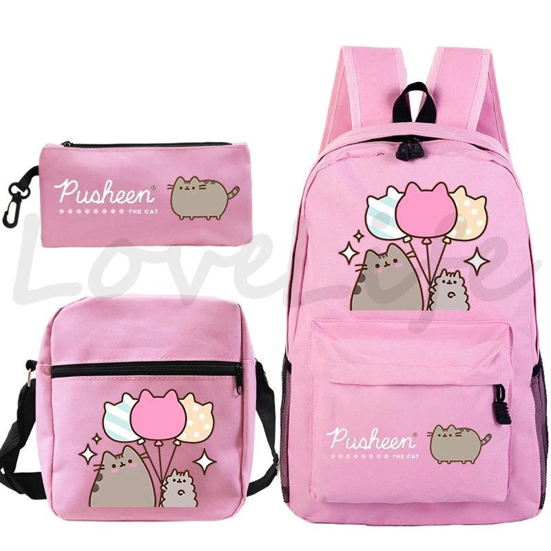 3 Pcs Pusheen Cat Backpack, Shoulder Bag and Pencil Case Set, 28 Variations - Just Cats - Gifts for Cat Lovers