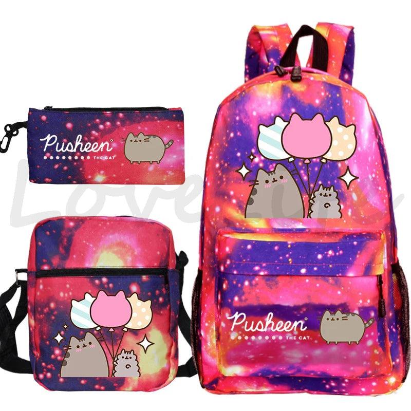 3 Pcs Pusheen Cat Backpack, Shoulder Bag and Pencil Case Set, 28 Variations - Just Cats - Gifts for Cat Lovers