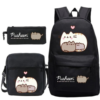 3 Pcs Pusheen Cat Backpack, Shoulder Bag and Pencil Case Set, 28 Variations - Just Cats - Gifts for Cat Lovers