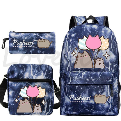 3 Pcs Pusheen Cat Backpack, Shoulder Bag and Pencil Case Set, 28 Variations - Just Cats - Gifts for Cat Lovers