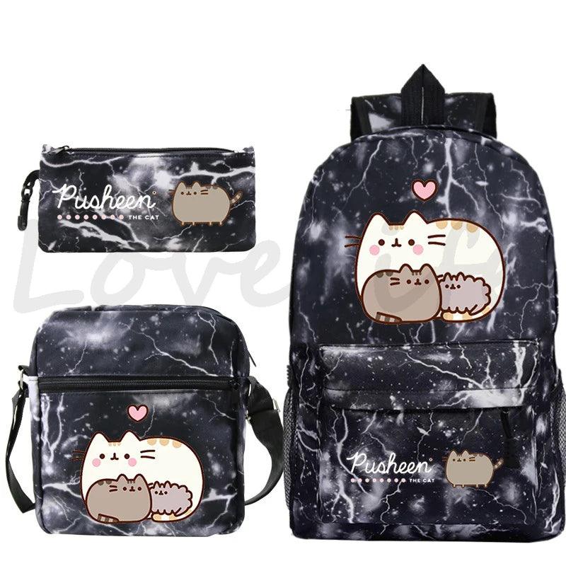 3 Pcs Pusheen Cat Backpack, Shoulder Bag and Pencil Case Set, 28 Variations - Just Cats - Gifts for Cat Lovers