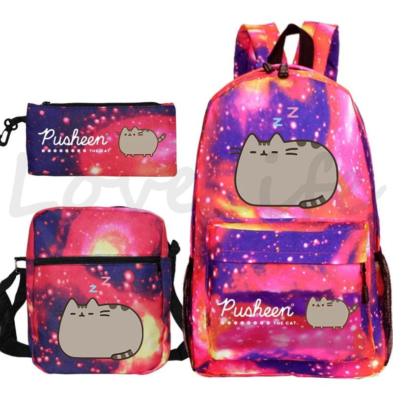 3 Pcs Pusheen Cat Backpack, Shoulder Bag and Pencil Case Set, 28 Variations - Just Cats - Gifts for Cat Lovers