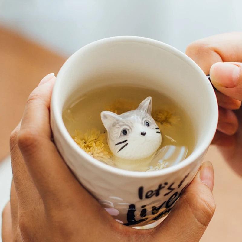 3D Cat Mug with Suacer - Just Cats - Gifts for Cat Lovers