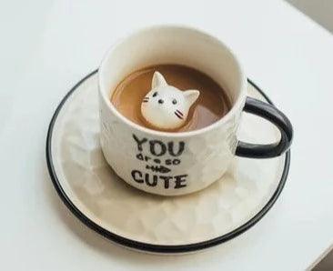 3D Cat Mug with Suacer - Just Cats - Gifts for Cat Lovers