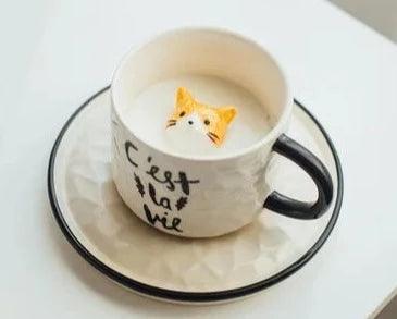 3D Cat Mug with Suacer - Just Cats - Gifts for Cat Lovers