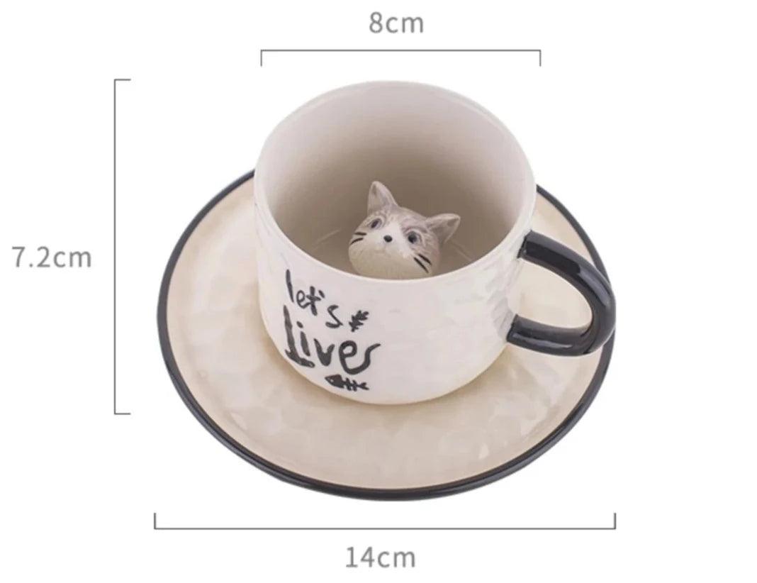 3D Cat Mug with Suacer - Just Cats - Gifts for Cat Lovers