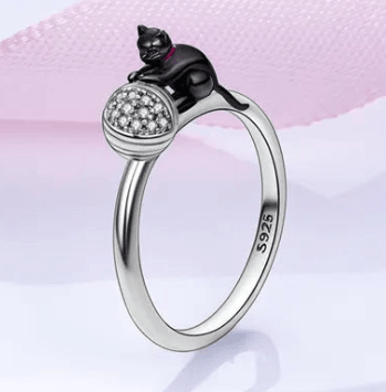 925 Sterling Silver Cat Playing with Ball Ring - Just Cats - Gifts for Cat Lovers